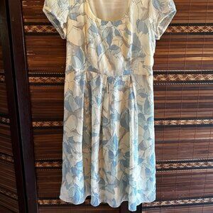 Pale Blue Ethereal Silk Cotton Leaf Print Dress